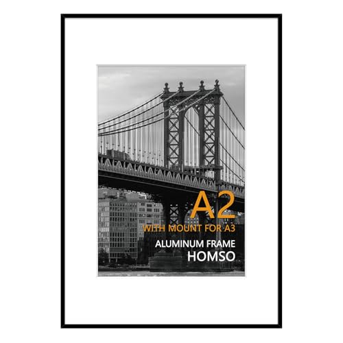 Image of Homso A2 Poster Picture Frame in Black, Metal Thin Board Frame with Acrylic Plexiglass for Pictures 16.5x23.4 with Mat or 11.7x16.5 without Mat for Horizontal and Vertical