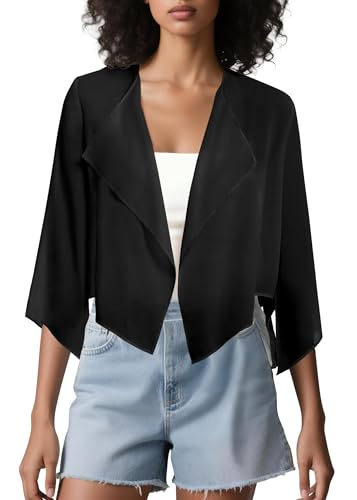Image of Urban CoCo Women's Chiffon Shrug Cardigan Open Front 3 /4 Sleeve Drape Irregular Hem Bolero Summer Cover Up