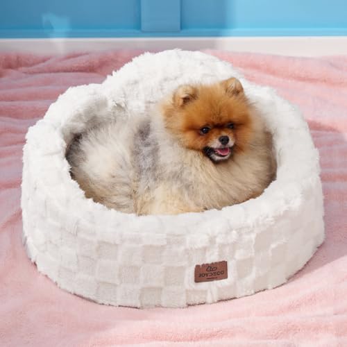 Joydeco Cloud Dog Bed for Small Dogs & Cats, Washable Pet Bed with Orthopedic Foam and Removable Checkered Plush Pad, Non-Slip Bottom for Indoor Puppies and Kittens, 22×20 Inch, White