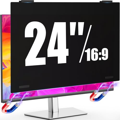 Image of Magnetic Monitor Privacy Screen 24 inch for Frameless /Thin Bezel Computer 16:9 Aspect Ratio, Hanging Anti Blue Light Shield Eye Protection, 24in Removable Anti-Impact Privacy Protector Film