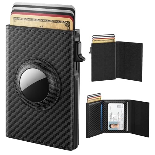 typecase AirTag Wallet for Men: Compatible with Apple AirTag (1st & 2nd Generation), RFID Blocking, Genuine Leather, Slim & Minimalist Design - 14 Card Capacity | ID Window | Cash Slot (Carbon Fiber)