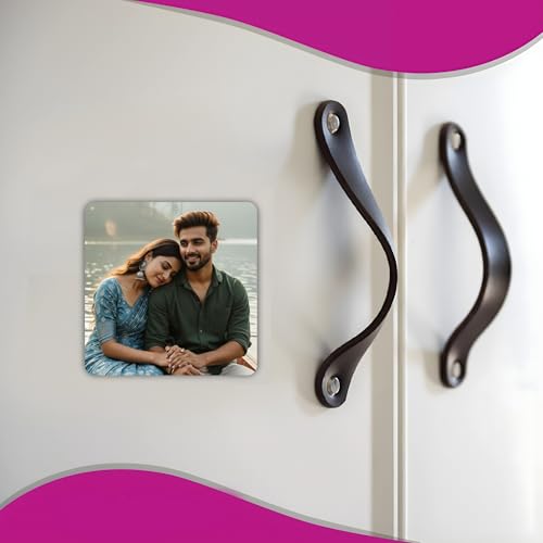 Image of Customised Fridge Magnet with Photo & Name | Personalized Refrigerator Magnet for Special Moments (Square)