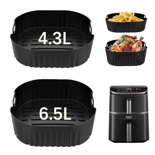 2 Piezas Molde Silicona Freidora de Aire para COSORI Turbo Tower Pro 10.8L Freidora de Aire Double Stack/CAF-DC112-ADE (6.5L y 4.3L) Olla interior reutilizable de silicona para freidoras sin aceite