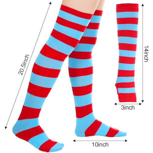 Image of Tongcloud Women's Striped Knee High Socks, Over Knee Thigh High Socks, Arm Warmer and Fingerless Gloves Set