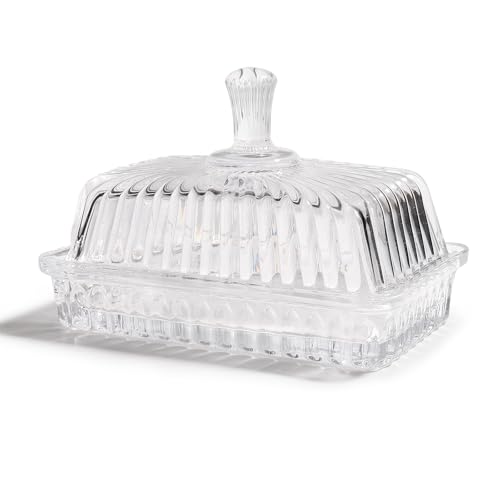 Modern Fancy Clear Glass Vintage Butter Dish with Lid for Countertop