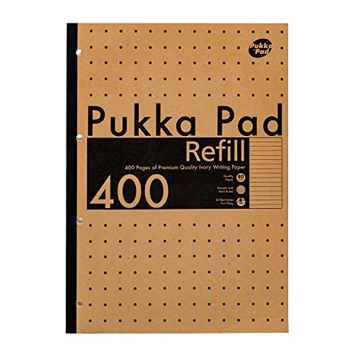 Pukka Pad, Kraft A4 Refill Notepad – 400 Ivory Pages with 8mm Lines – Gluebound with 4-Holepunch – 5-Pack