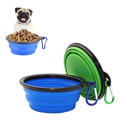 Dog Bowls,Dog Food Bowl,Pet Bowl,Collapsible Dog Bowl,Portable Dog Bowl,Dog Dish,Dog Travel Water Bowl,Folding Dog Bowl,for Travel,Camping,Mountaineering,Blue,Green,2PCS Cover