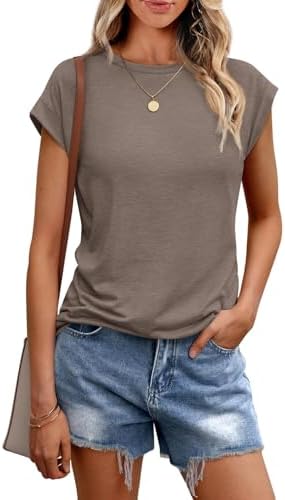 Cuptacc Tshirt Damen Sommer Rundhals Kurzarm Tops Business Outfit Basic | Rundhalsausschnitt,Kappenärmel,Lockere Passform,Leicht und Luftig Stoff,Alltagstauglich,Unkomplizierter Sc
