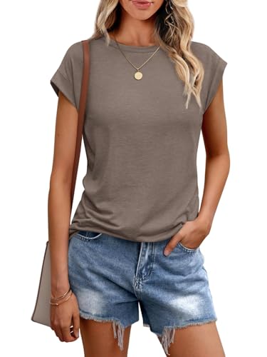 Cuptacc Tops Für Damen T Shirt Rundhals Oberteile Damen Oversized Bluse Kurzarm Sexy Y2k Top Sommer CoffeeGrey XL 46-48