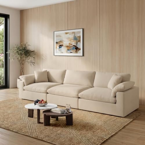 Image of Modular Cloud Sofa,Convertible 3-Seater Set,Extra Deep Seat Down Filled Seat,Washable & Replaceable Cushion Covers for Living Room,Apartment,Khaki
