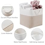 13 x 13 Inch Cube Storage Bins, 6 Pack Extra Large Collapsible Fabric Storage Bin with Ropes, Foldable Storage Cubes for Home (White & Beige-13"x13"x13") - Image 6