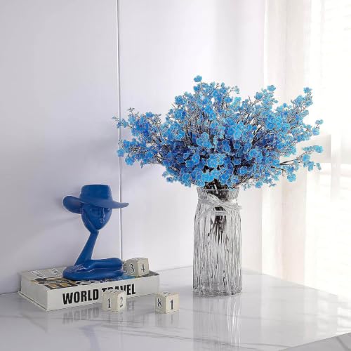 Image of CURATED CART Artificial Flowers Bunch, Baby's Breath Gypsohila Flowers, 2 Bunch for Vase Pot, Home Decoration, Living Room, Wedding, Fake Flowers, Color, (Vase Not Included) (Blue)