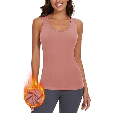WOWENY Thermal Tank Top for Women Fleece Lined Thermal Shirts Sleeveless Tops Camisole Warm Base Layer Vest Cold Weather (Pink, Medium) Cover