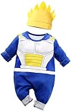 Vegeta Outfit Baby Costume, Cute Infant Toddler Onesie Cool Newborn Goku Cosplay Hooded Romper Cartoon Clothes (Blue, 6-9 Months)