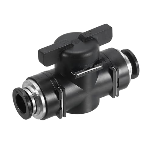 PATIKIL 10mm Pneumatic Ball Valve, 10mm OD BUC Push to Connect Tube Fittings Ball Valve Union Straight Air Flow Control Valve for Air Hydraulic, Black Silver