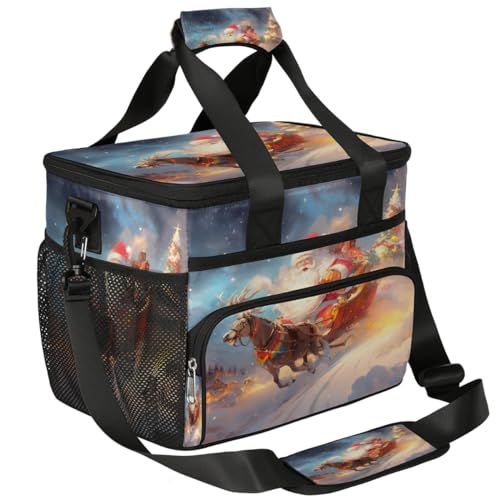 Insulated Picnic Backpack Lunch Box for Women Men Picnic Basket Tote Lunch Bag Picnic Bag Portable Lunch Bags for Picnic, Beach, Work, Trip,Office, Camp Santa Claus in The Snow