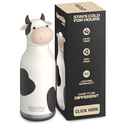 asobu Bestie Bottle Insulated Stainless Steel Water Bottle with Detachable Soft Animal Head Fun Drinking For Kids and Teens with Flexible Reusable Straw 16 Ounce