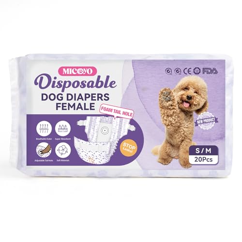 MICOOYO Dog Nappies Female 20 count, Disposable Dog Period Pants with Adjustable Tail Hole