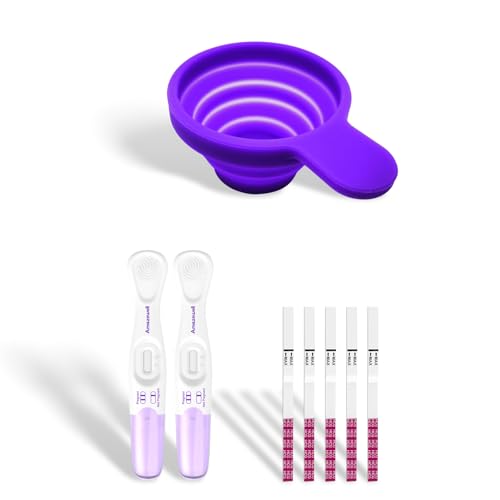Amazewell Urine Cups for Ovulation and Pregnancy Test, Reusable & Collapsible Pee Cups for Women Home Fertility Testing, Pregnancy Strips, Over 99% Accuracy (2 Early+5HCG+1 Urine Cup)