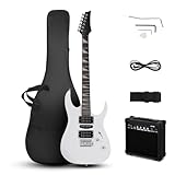 39" Full Size Electric Guitar Starter Kit with 20W Amplifier, Guitar Bag, Cable, Strap, Pick, Tremolo Bar, HSH Pickups Electric Guitars, Perfect Beginner Electric Guitar Set (White)