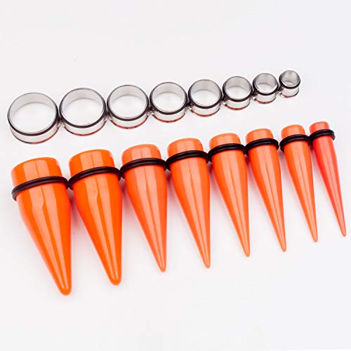 Cabbe Kallo 32 Pcs 00G - 1 Inch Taper Kit Gauge Ear Stretching Kit Stainless Steel Tapers Tunnels Plugs Piercing Jewelry, Orange #TOP2