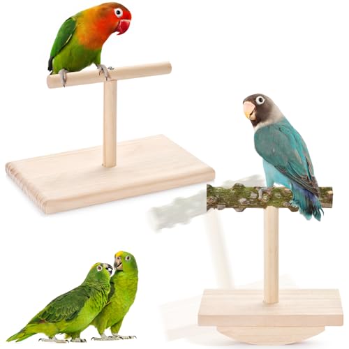 Image of 2- Pieces Natural Wooden Bird Habitat Training Toy Bird Wooden Habitat Platform Habitat Frame Birdcage Toy Fitness Accessories Suitable for Long Tailed Parrots Cockatoos Macaws Sparrow Love Birds