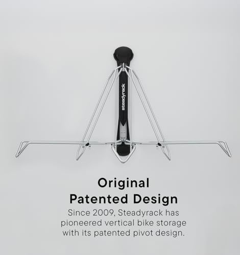 Image of Steadyrack Bike Rack - Pivoting Mountain Bike Rack, Holds Up to 77 lbs, Fits 24 inch-29 inch Wheels, 2.1 inch-2.8 inch Tires, Foldable Wall Mount for Space-Saving Bicycle Storage