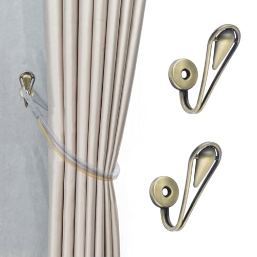 INCREWAY Lot de 2 crochets de rideaux en forme de goutte d'eau, supports muraux auto-adhésifs, poignées en métal anti-trace pour décoration d'intérieur (bronze)