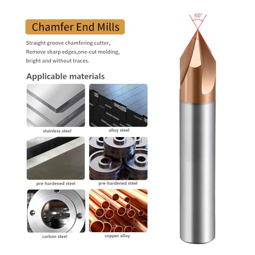 Image of Carbide Chamfer End Mills CNC Carving Bits 3 Flute TiSiN Coating V Groove 60 Degree for Different Material Like Steel Aluminum Copper Alloy 5 Pcs D8*50mm
