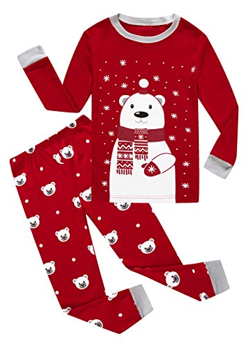 Family Feeling Big Girls Boys Long Sleeve Christmas Pajamas Sets 100% Cotton Pyjamas Kids Bear Pjs Size 8 Red