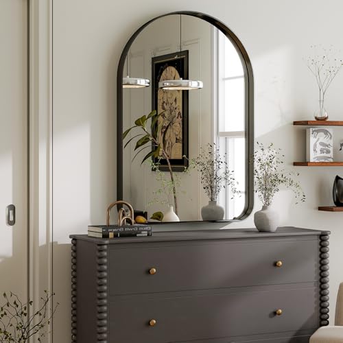 GLSLAND 26”x38“ Black Arched Bathroom Mirror - Aluminum Alloy Framed Wall- Matted Wall Mirrors for Bedroom, Entryway Mirrors for Wall by GLSLAND - Image 2