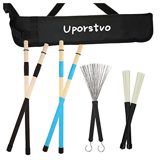 Drum brush Kit,1pair Cahon Metal Wire Brushes and 1pair Jazz Nylon Brushes,1pair Percussion Bamboo Tie Rods,1pair Birch Multi-Rod Bundle Sticks,with Black Drumstick Bag,hold up to 4Pairs of Drumsticks