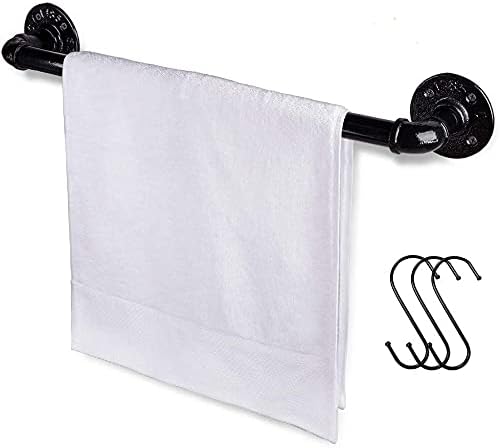 Jeasor Industrial Pipe Towel Rack Towel Bar, Heavy Duty Wall Mounted Rustic Farmhouse Bath Towel Holder for Bathroom (Black, 18 Inch)