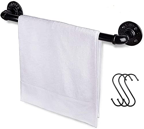 Jeasor Industrial Pipe Towel Rack Towel Bar, Heavy Duty Wall Mounted Rustic Farmhouse Bath Towel Holder For Bathroom (Black, 18 Inch) #TOP4