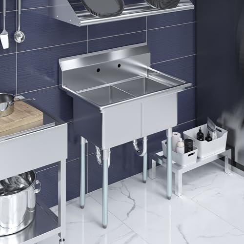 Image of AmGood 22 in. x 34 in. Stainless Steel Two Compartment Sink with 14 in. x 16 in. x 11 in. Bowls