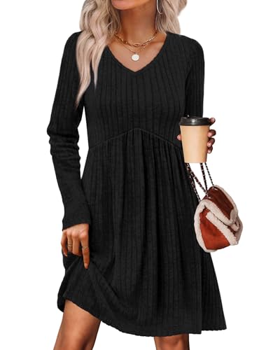OFEEFAN Sweater Dress School Outfits Winter Clothing Cowboy Chic Church Dresses for Women 2025 Baby Doll Dresses Women Maternity Dress Fall Fashion Black M