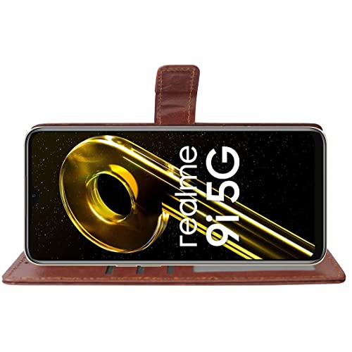 Image of Flip Cover Back Case for Realme 9i 5G | Premium Leather Finish | Inbuilt Pockets & Stand | Flip Cover Back Case for Realme 9i 5G (Brown)