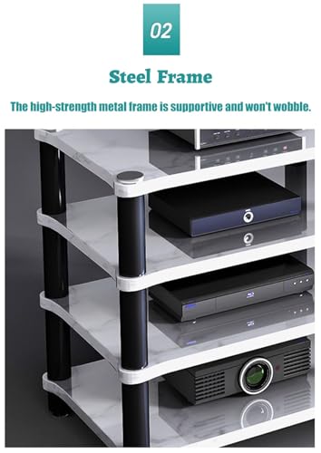 Mueble Equipo Hifi Gabinete de Audio con Receptor Estéreo Vintage para Almacenamiento, Soporte de Piso para Componentes de AV de Cine en Casa, Soportes de Rack para Consolas Estéreo(H 37cm (14 5/8")) - imagen 4