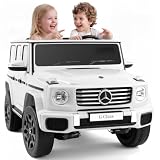 TONBUX 24v Ride on Toys for Big Kids,2 Seater Mercedes Benz G-Class G500 Kids Car,Toddler Car for Kids w/Remote Control,Ride on Toys for Kids 4-8,Bluetooth,Music& Horn,Low Battery Prompt,White
