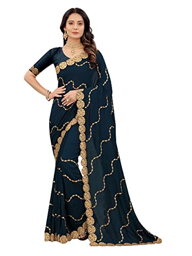 Sari indien soie bleu marine vetement traditionnel femme brodé zari zarkan