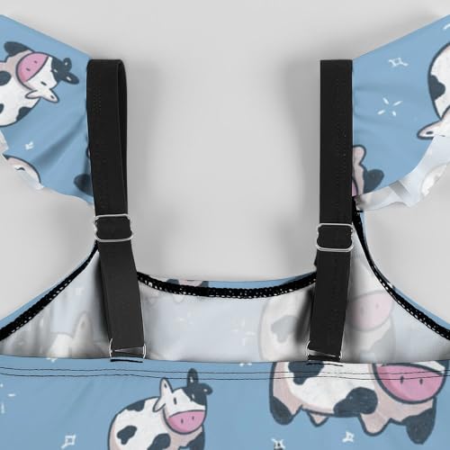 Image of Girls One Piece Swimsuit Cute Alpacas Hearts Stars Ruffles Swimwear Bathing Suits 3-12 Years