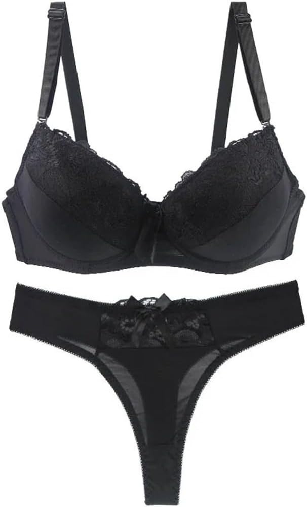 Women's Sexy Upward Push Bra Set Padded Lace Thong Underwear