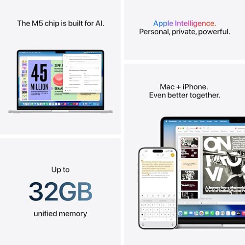 Image of Apple MacBook Air 13-inch Laptop with M5 chip: 13.6-inch Liquid Retina Display, 16GB Unified Memory, 512GB SSD; Midnight; Spanish Keyboard