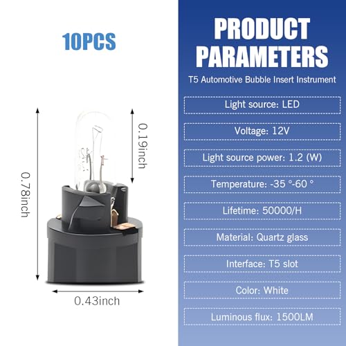 10 Lámparas de tablero T5 12V 1.2W halógenas blancas miniatura 2