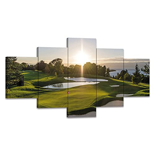 Canvas Wall Art Golf Decor For Walls Golf 5 Piece Paintings Large Sport Wall Art Poster Framed For Living Room Decor (60Wx32H) #TOP11