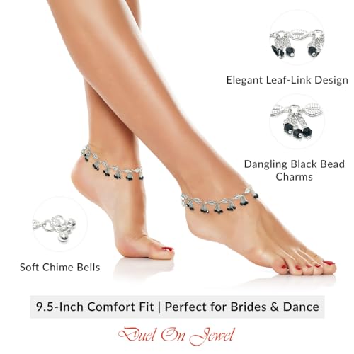 Image of Duel On Jewel Silver Plated Anklet for Women, Traditional Payal Pair with Chain Link Design and Ghungroo Bell Detail, 10 Inch Comfort Fit Foot Accessory, Ethnic Everyday Wear, Wedding Gift