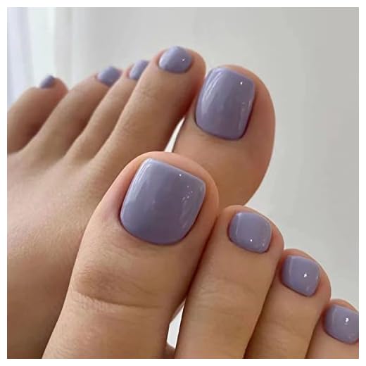 Press on Toenails with Solid Color Designs, Square Fake Toenails Glossy Glue on Toenails Full Cover Light Purple Acrylic Toenails Short False Toenails Cute Stick on Toenails for Women and Girls
