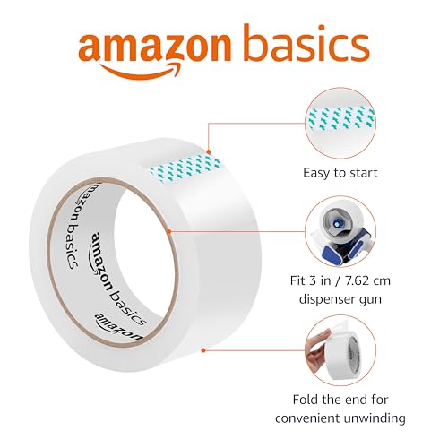 amazon basics strong plastic adhesive packaging tape for shipping moving and storage clear low odor 188 in x 546 yds 12-pack