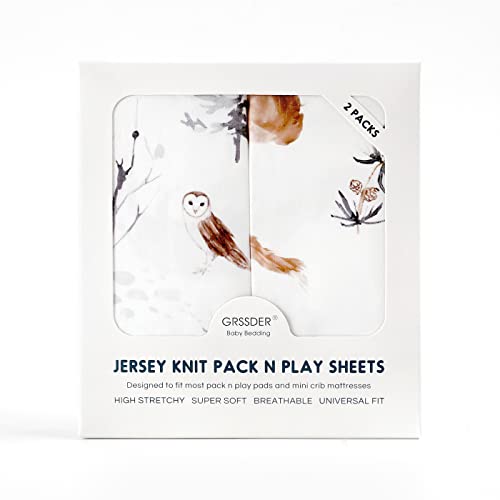 Stretchy Ultra Soft Jersey Knit Fitted Pack N Play Sheets Set 2 Pack, Portable/Mini Crib Sheets For Boys And Girls, Cute Jungle Squirrels And Animals #TOP3
