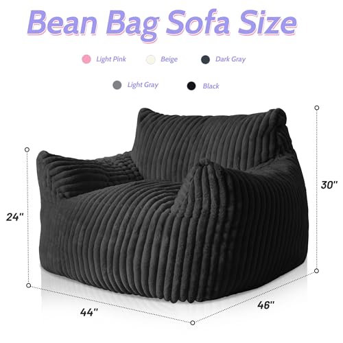 Image of HABUTWAY Comfy Floor Sofa Giant Plush Reading Chair Indoor Cozy Couch with Armrests Oversized Couch Upholstered Boneless Sofa Portable Cloud Couch Accent Chair for Living Room, Bedroom (Black)